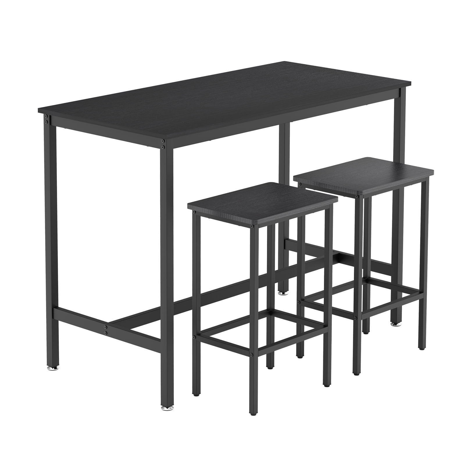 3 Piece Bar Table and 2 Chairs Set Counter Height Dining Set, Black