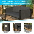 thumbnail image 4 of Emma + Oliver Indoor Outdoor Patio Loveseat Black Steel Framed Lounger with Charcoal Cushions and 2 Storage Pockets, 4 of 10