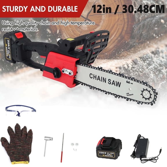 12 inch Cordless Chainsaw, Electric Chainsaw with 21V 3.0Ah Battery and Charger, Battery Powered Chainsaw for Tree Trimming, Wood Cutting