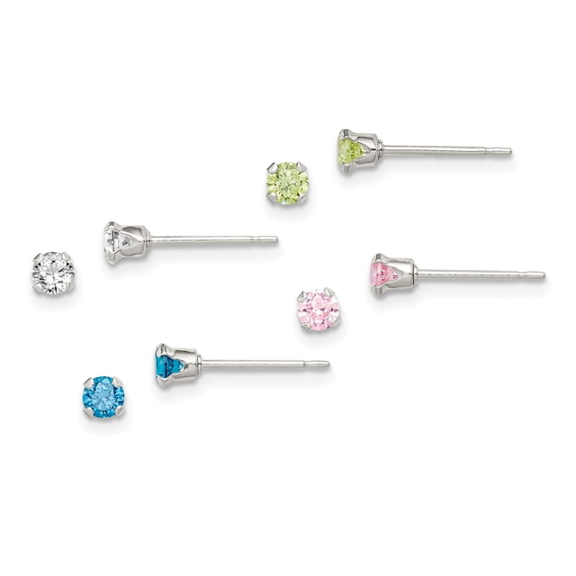Boucles d'Oreilles Clous en Argent Sterling 925 4 Pcs Cristaux Post