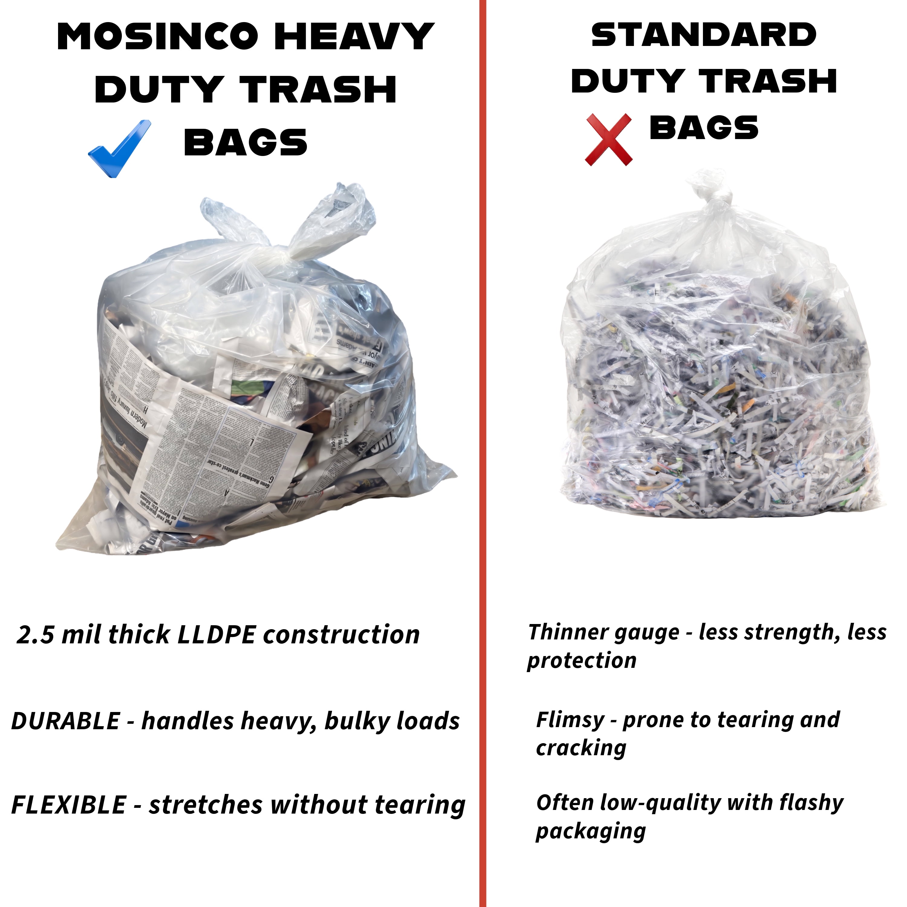 Large Clear Heavy Duty Recycle Trash Bags, 45 Gallon, 100 Count