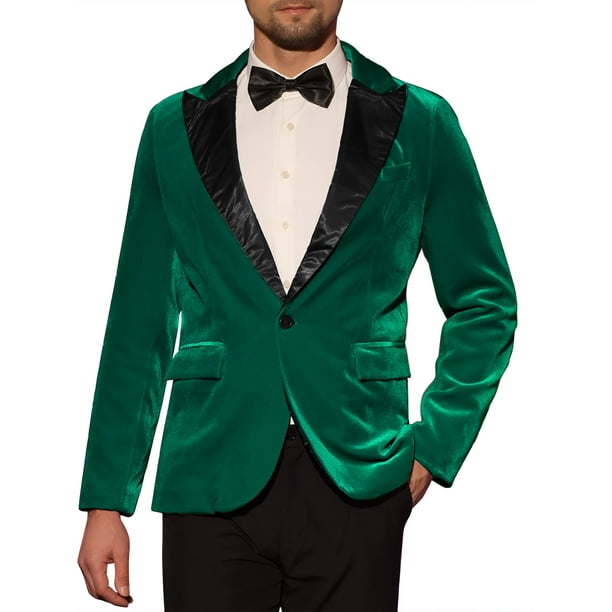BLAZER DE VELVET CHIC PARA HOMBRE DE UN BOTÓN, TRAJE DE FIESTA PROM TUXEDO, CHAQUETA DE CENA, L VERDE OSCURO
