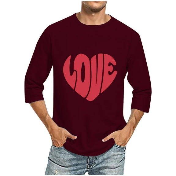 Njoeus Women Men Heart Graphic Tees Big & Tall Casual 3/4 Sleeve Shirts Loose Fitted Crewneck Gym Workout T-Shirt Plus Size 3X 4X 5X Clearance Wine