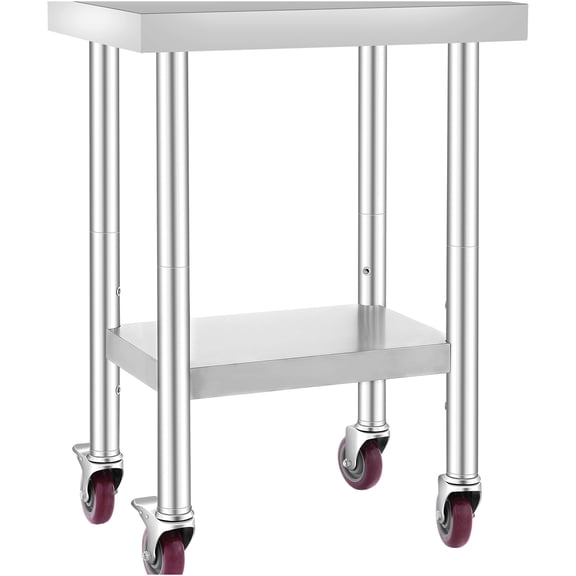 JERFIT Commercial Stainless Steel Work Table with Adjustable Shelves, 24x18x34 Inch Mobile Kitchen Prep Table with Locking Wheels for Restaurant, Food Service