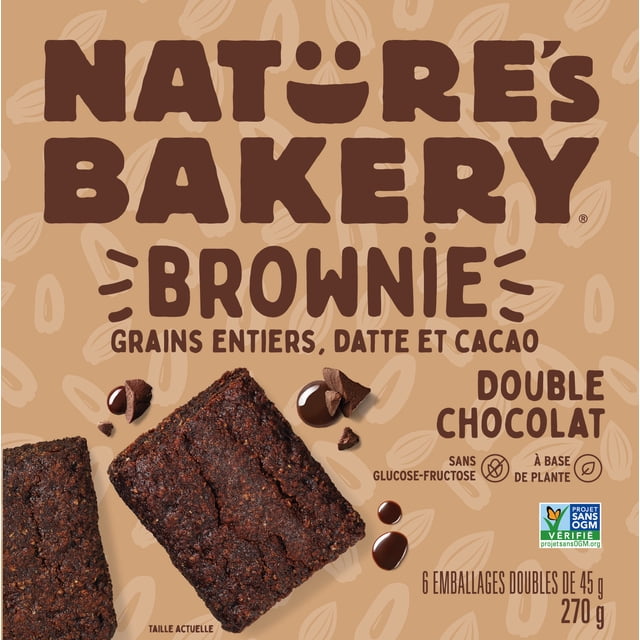 Nature's Bakery Double Chocolate Brownie Bars, Whole Grains, Real Cocoa, Soft Baked, Nut and Dairy Free, Plant Based, No Artificial Colours or Flavours, GMO-Free, 270g