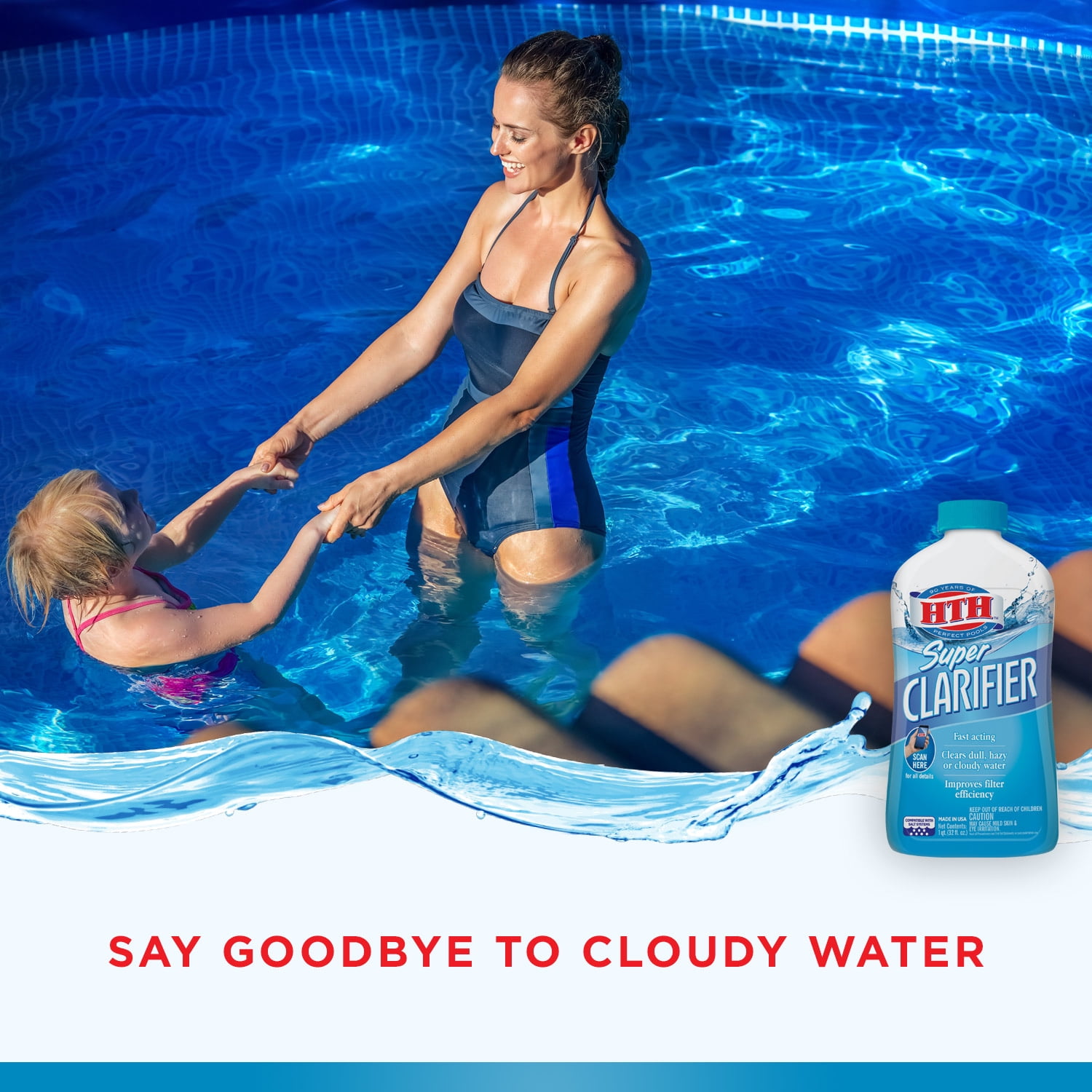 HTH Super Clarifier, Clears Cloudy Water in Swimming Pools, 1 Qt