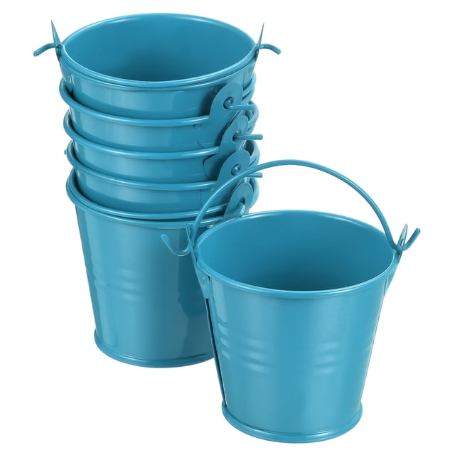 Cubo de Metal Pequeño 2"x2" Cubos Coloridos Lindos Dulces Pequeños Cubos Decorativos con Mangos Azules 6 Paquete