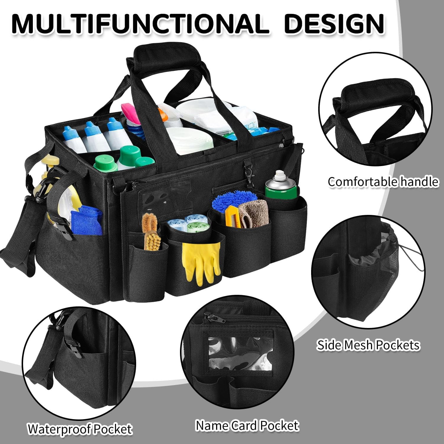 Cleaning Caddy Bag, Cleaning Caddy Organizer for Housekeepers, Cleaning Tool Organizers Tote Bag with Handle, Kitchen Cleaning Supplies Storage Bag for Cleaners