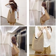 Zendure Hand-woven Soft Large Straw Shoulder Bag Boho Straw Handle Tote Retro Summer Beach Bag Rattan Handbag (Khaki)