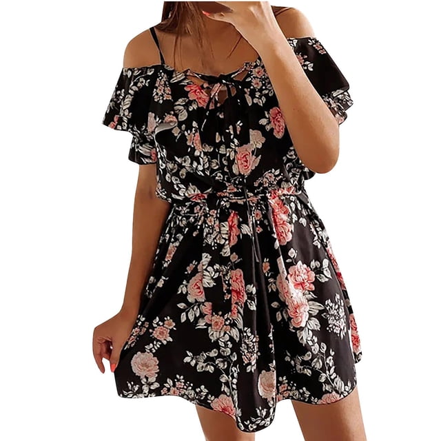 Blusa con volantes con estampado casual de verano Dress HUOGUO para mujer