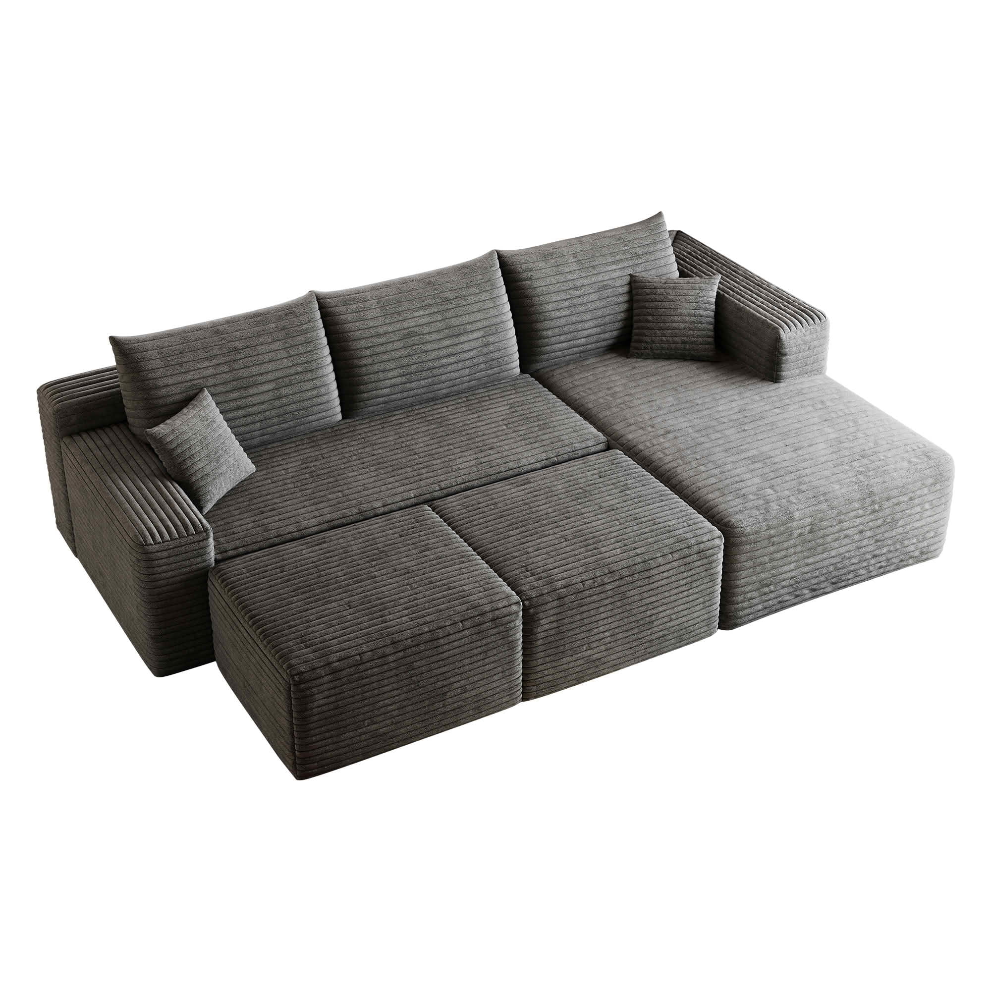 MAYEERTY 95 Inch U‑Shaped Cloud Sectional Sofa with 2 Ottomans, Modern Deep‑Seat Corner Couch, Plush Corduroy Reversible Sofa, No‑Assembly for Living Room Bedroom Apartment