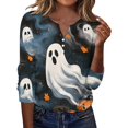 thumbnail image 2 of Halloween Printed Tops for Women V Neck Quarter Button Long Sleeve Trendy Festival Party Top Multicolor 06 XXXL, 2 of 5
