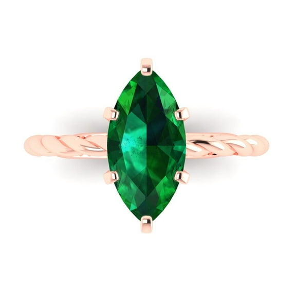 Solitaire Engagement Ring for Women - 2ct Simulated Emerald in 18K Rose Gold Promise Ring