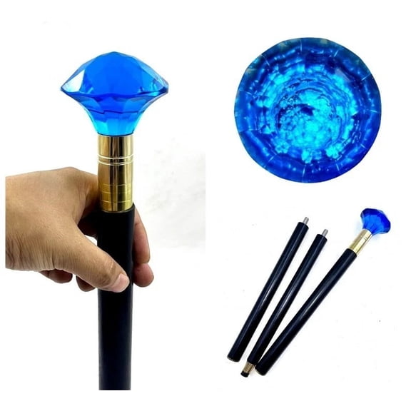 Mughni Wood Blue Gem Top Walking Stick, 36"