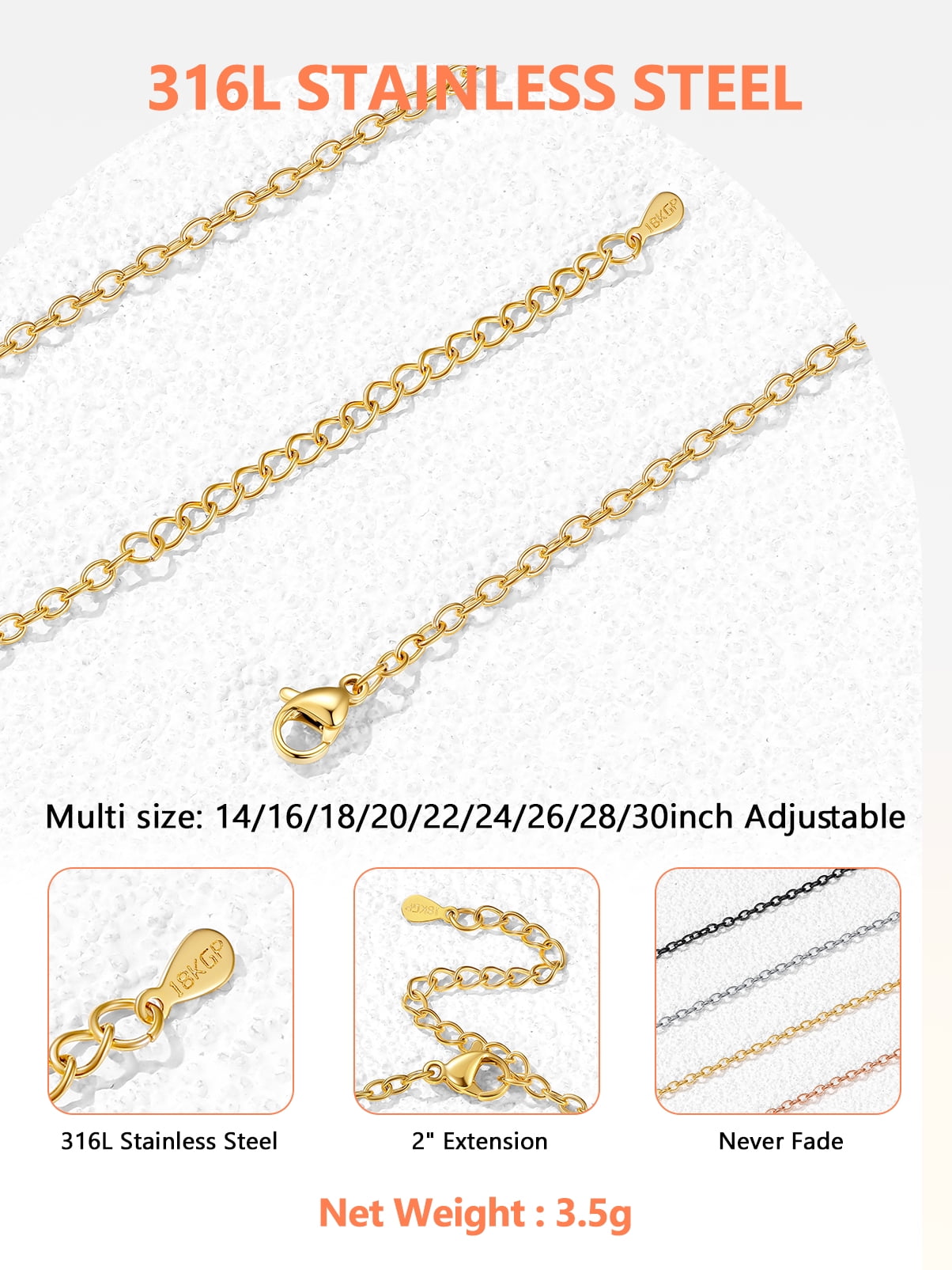 Silvora 14K Gold Plated Chain Necklace for Women Men, 2mm Stainless Steel Necklace for Pendant Gift Jewelry, 30 Inches