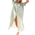 thumbnail image 4 of AMERTEER Femmes Maillot de Bain Couvrir Robe Manches Courtes Côté Divisé Bouton vers le Bas Longue Chemise Robe Cardigan Maxi Plage Robe Bleu, 4 of 7