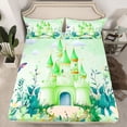 thumbnail image 2 of Feelyou Cartoon Princess Castle Queen Sheet Sets, Watercolor Floral Green Flat Sheet, Teens Kids Girls Women Queen Fitted Sheet, Lightweight Room Decor, 4 Pieces, 2 of 7