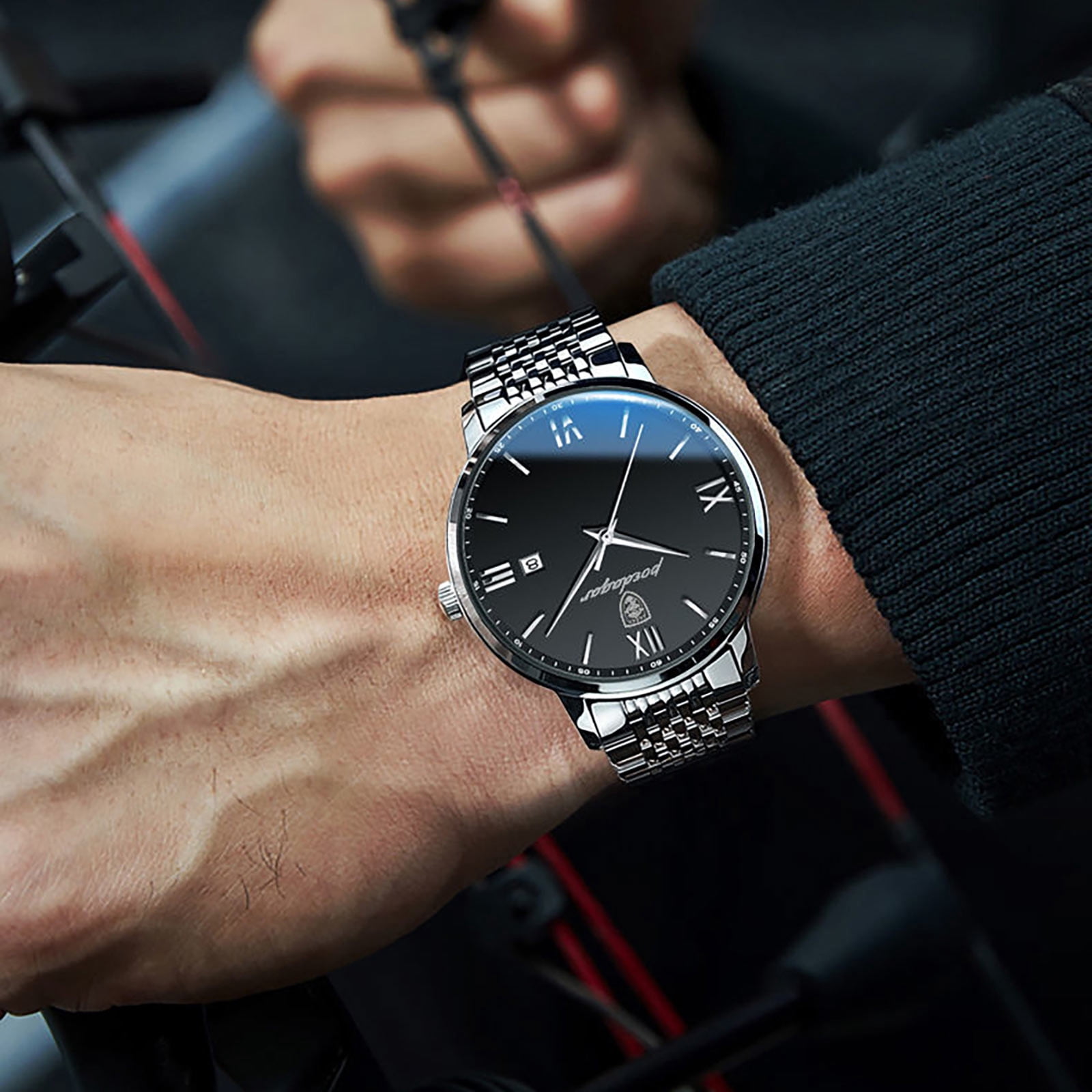 Men's Elegant Silver Watch Set, Waterproof Analog Chronograph, Comes in Gift Box, Perfect for Valentine's Day or Christmas