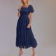 thumbnail image 2 of Vestido de Manga Larga Maxi para las Mujeres Caída Sólido Plisado, Sexy Manga Corta Elástica Cintura Boho Bolsillos, 2 of 9