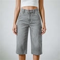 thumbnail image 4 of Women's High Waist Knee Length Denim Pants Loose Wide Leg Capri Jeans with Pockets Y2K Casual Jeans Trendy Vintage Streetwear Gray, 4 of 5