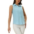 thumbnail image 4 of INSPIRE CHIC Women's Button Down Shirt Sleeveless Lapel V Neck Tunic Chambray Denim Top XS Light Blue, 4 of 6