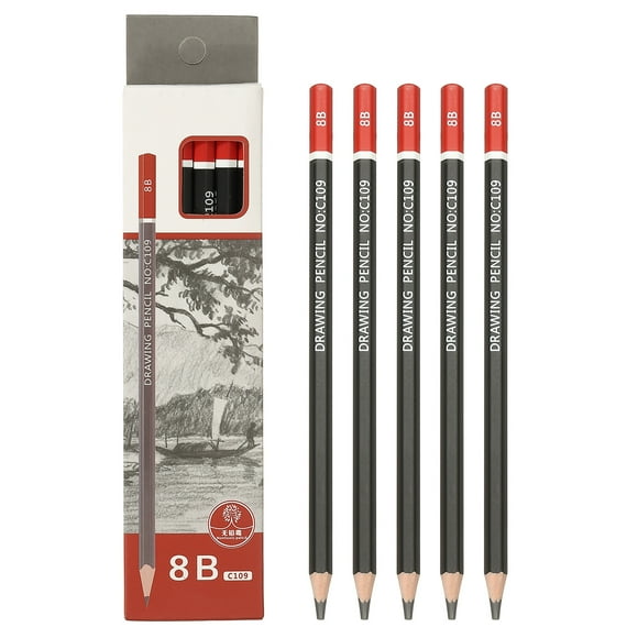 8B Drawing Pencils for Sketching, 12PCS Sketch Pencils for Drawing Art Pencils Graphite Wood Pre-sharpened for Drawing Sketching Artists, Black Red