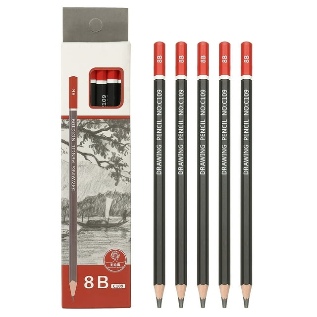 8B Drawing Pencils for Sketching, 12PCS Sketch Pencils for Drawing Art Pencils Graphite Wood Pre-sharpened for Drawing Sketching Artists, Black Red