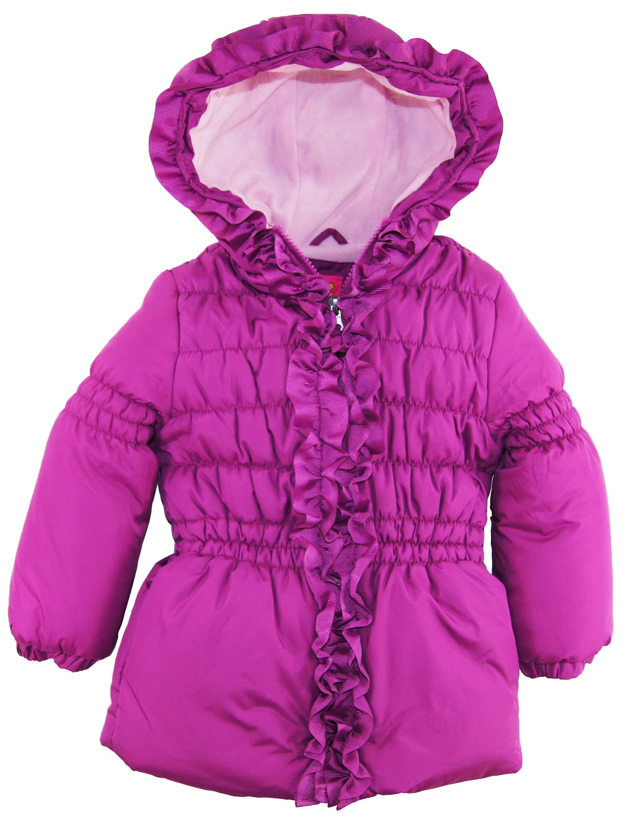Pink Platinum Little Girls' Ruffle Hooded Puffer Winter Jacket Coat ...