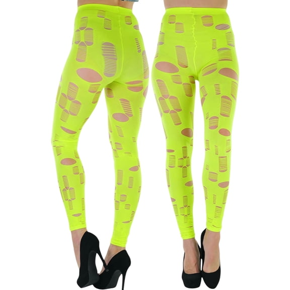 ToBeInStyle Women's Shredded Ripped Holes Punk Footless Tights - Neon Green - One Size