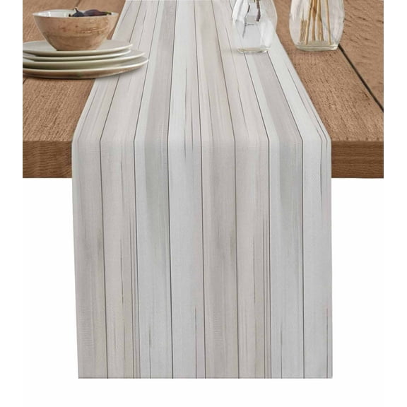Beige Burlap Cotton Table Runner 13x48 Inches Long, Farmhouse Simple Abstract Striped Wooden Grain Farmhouse Table Runners, Outdoor Dining Tablecloths Decor for Baby Shower/Party/Wedding