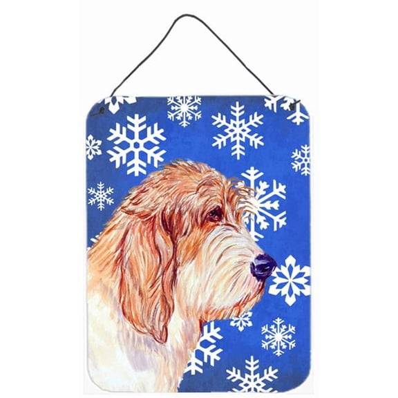 12 x 16 in. Petit Basset Griffon Vendeen Winter Snowflakes Aluminum Metal Wall & Door Hanging Prints