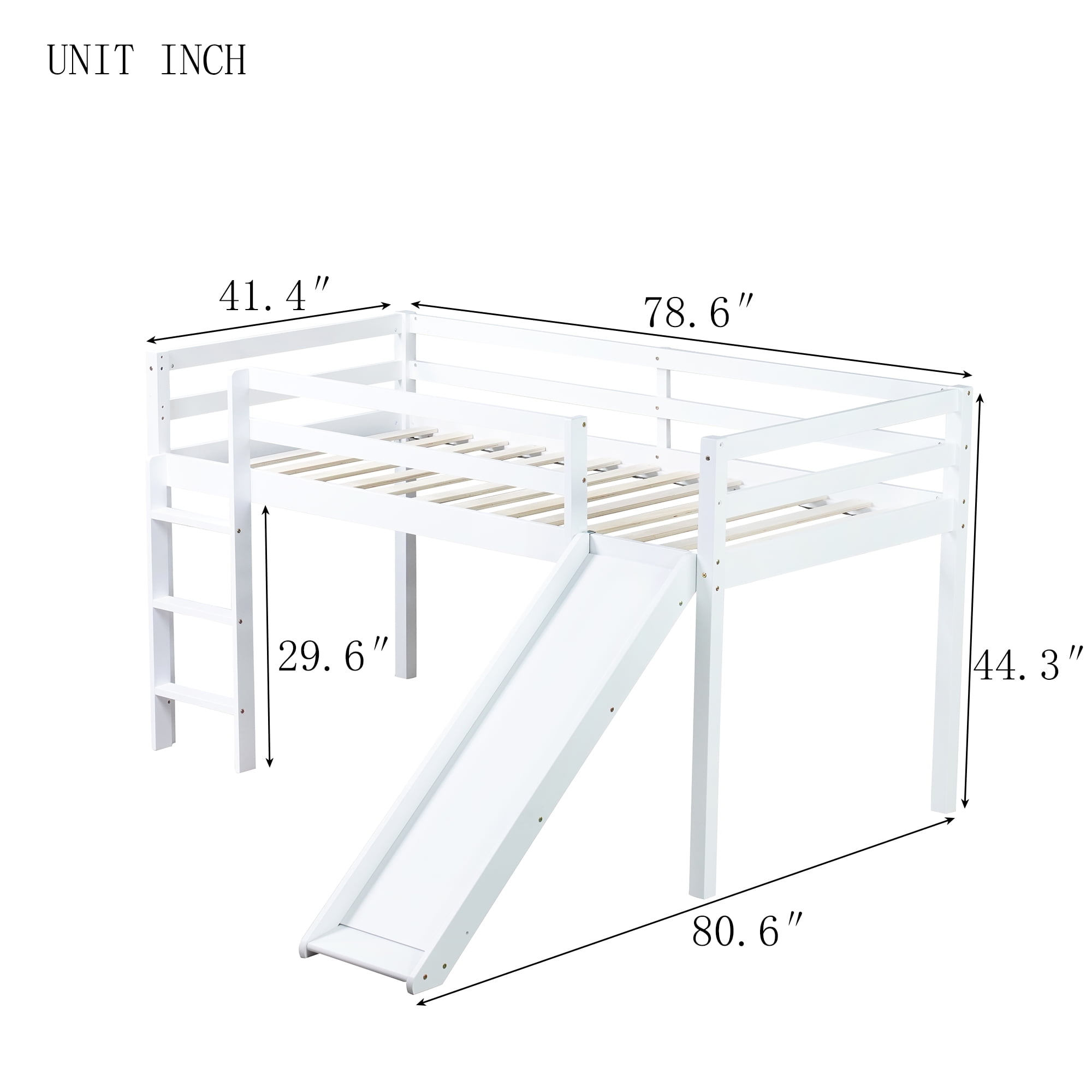 EUROCO Wood Twin Loft Bed with Vertical Ladder and Slide, Low Profile Space-Saving Kids Storage Loft Bed, White