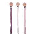 thumbnail image 1 of Pack de 3 cadenas para chupete, prácticas y tejidas a mano, para cuna unisex. Beige/Rosa/Violeta, 1 of 9