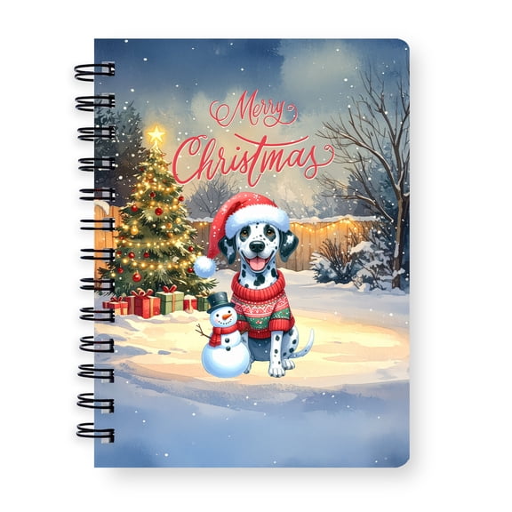 Merry Christmas Woofmas Xmas Noel Dalmatian Santa Snowman Spiral Bound Journal Dog Lover 5x7in Spiral Notebook - 13016