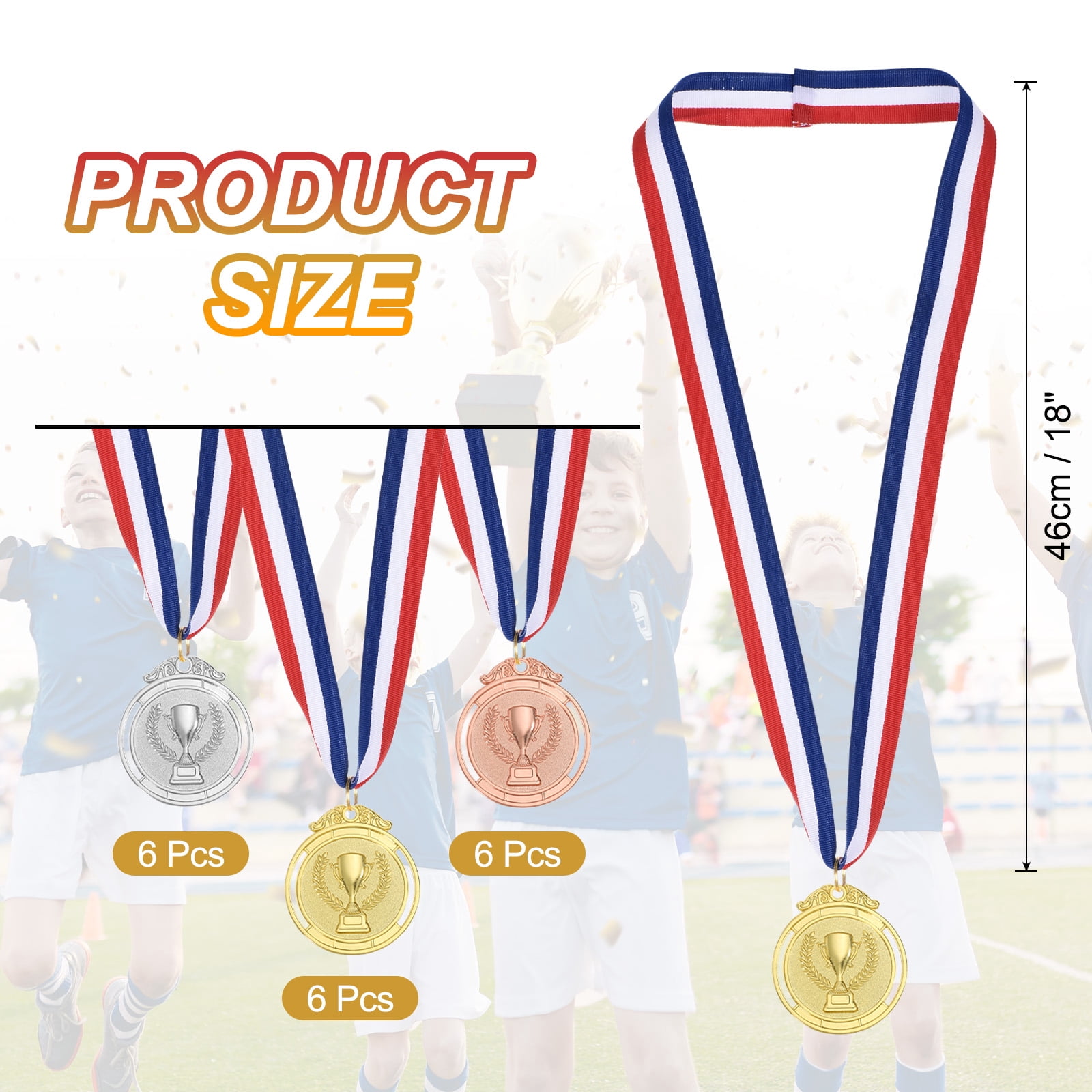 Uxcell 2 Inch Gold Silver Bronze Award Medals Metal Winner Medals with Neck Ribbon Trophy Pattern for Team Sports Games Party Favors 18 Pieces