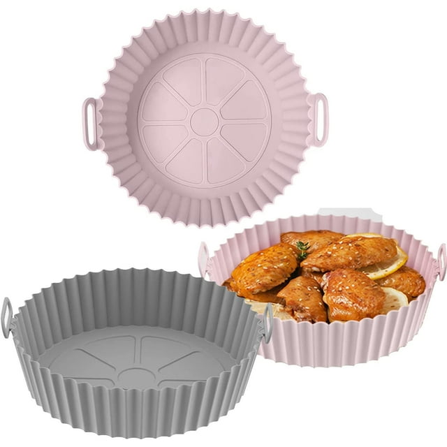Moule de Friteuse d'Air en Silicone, Friteuse d'Air, Moule de Friteuse d'Air 2 Pièces, Panier de Friteuse d'Air en Silicone, Doublure de Four de Friteuse d'Air, Pot de Friteuse d'Air pour Four à Micro-Ondes, Réutilisable