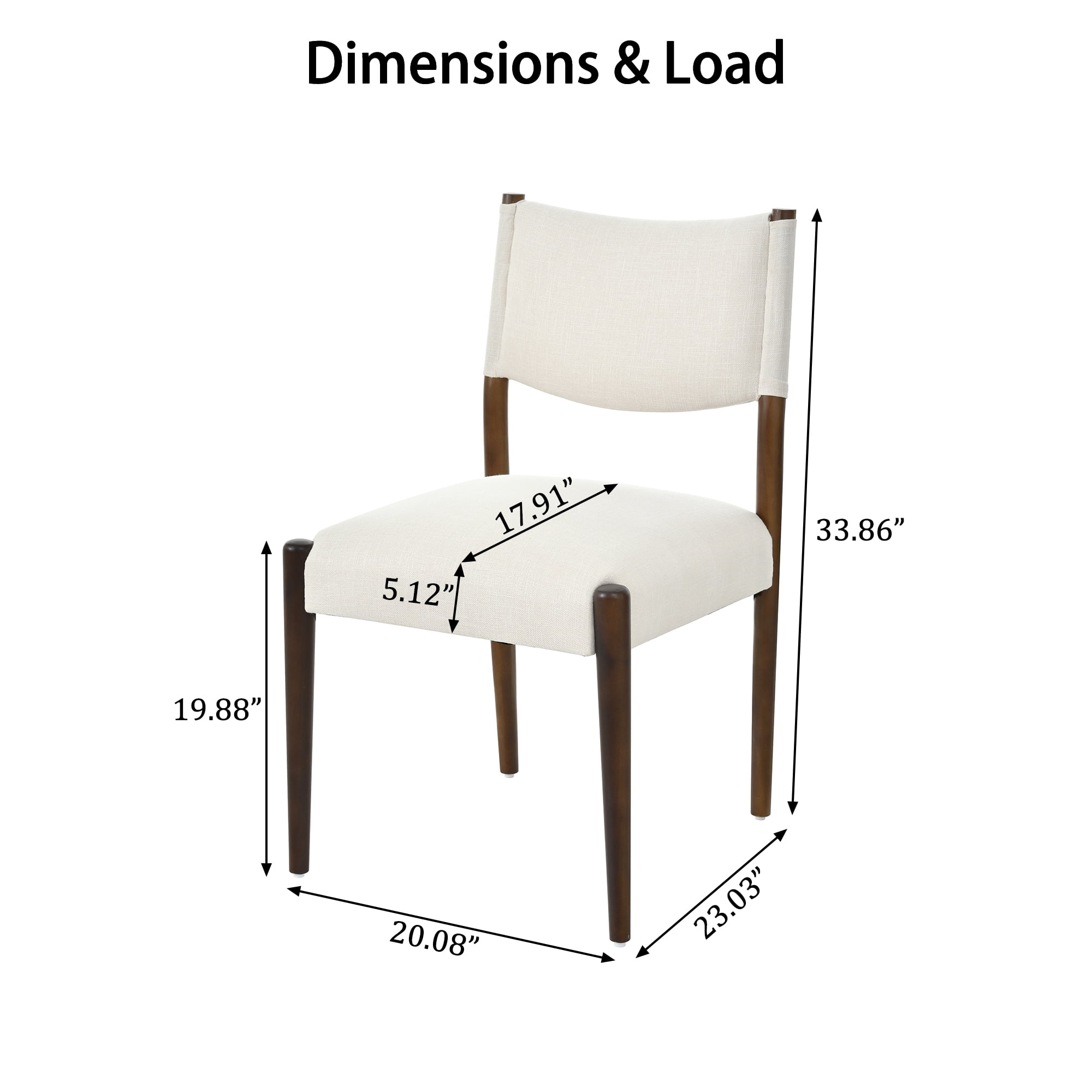 Set of 2 Modern Dining Chair, Kitchen Chair with 5.12 Inch Thick Seat Cushion and Solid Rubber Wood Legs, Upholstered Fabric Chair for Home Bar Restaurant Dining Room, Walnut Beige