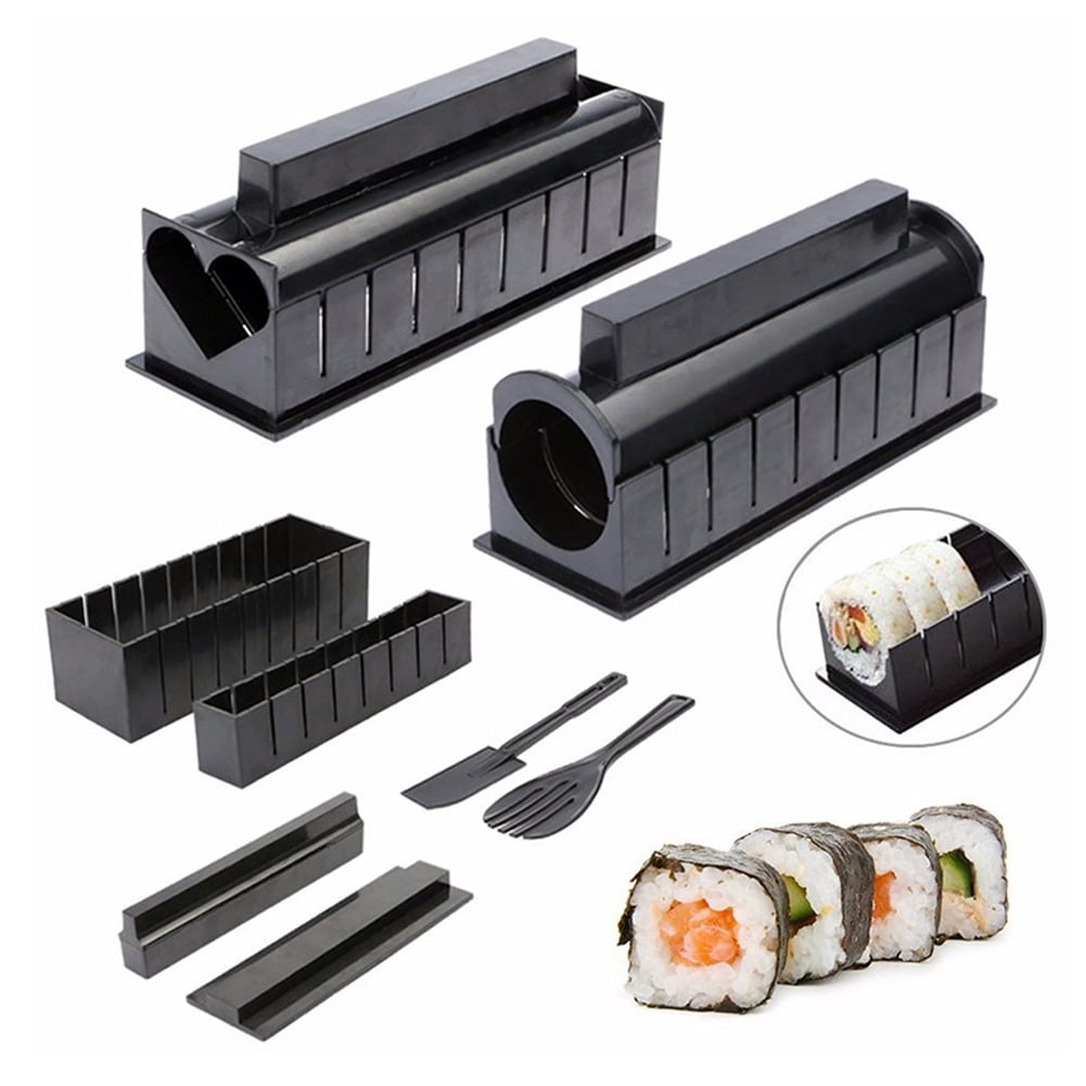 Sushi Maker kit 5 Unique Mold Shapes 10PCS Plastic kit DIY Home Sushi Making Kit Sushi Tool Set Rice Roll Mold Multifunctional Mould Suit The Best Choice for Beginners or Foodie White