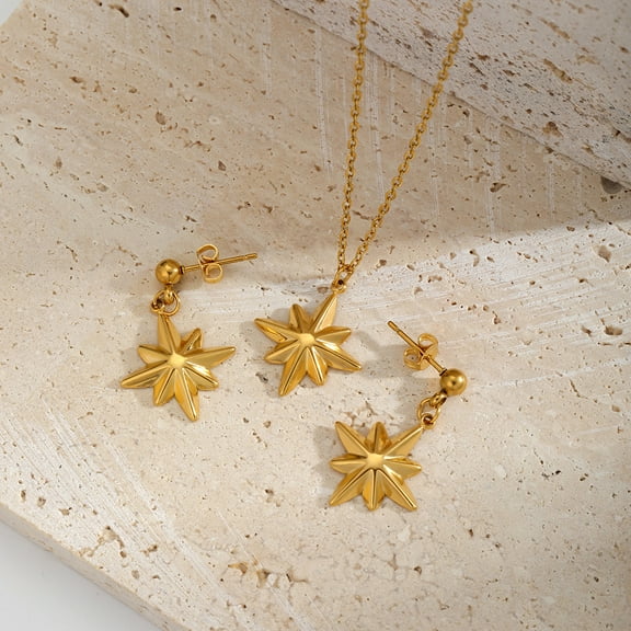 Sunyuer Dainty Star Pendant Necklace Earrings for Women 18K Gold Plated Stud Earrings Hypoallergenic Jewelry Set