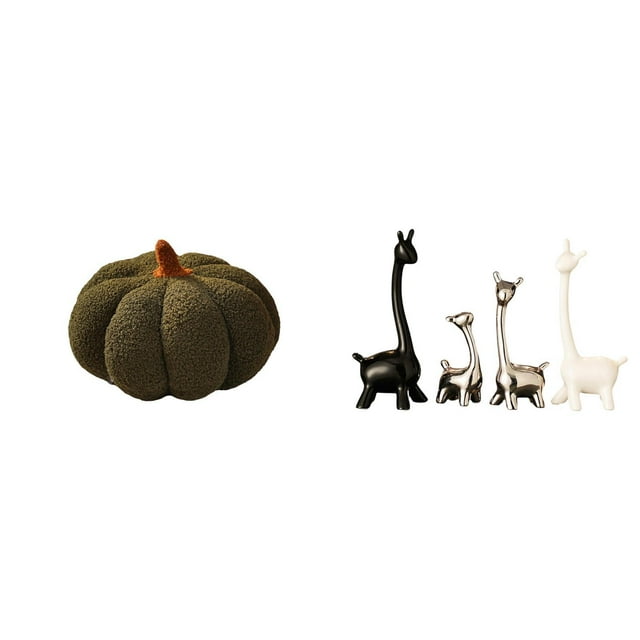 Cojín decorativo de calabaza de Halloween, suave y cómodo, con adorno de calabaza, estatua de alce y ciervo, y estatua de jirafa de cerámica. Ideal pa
