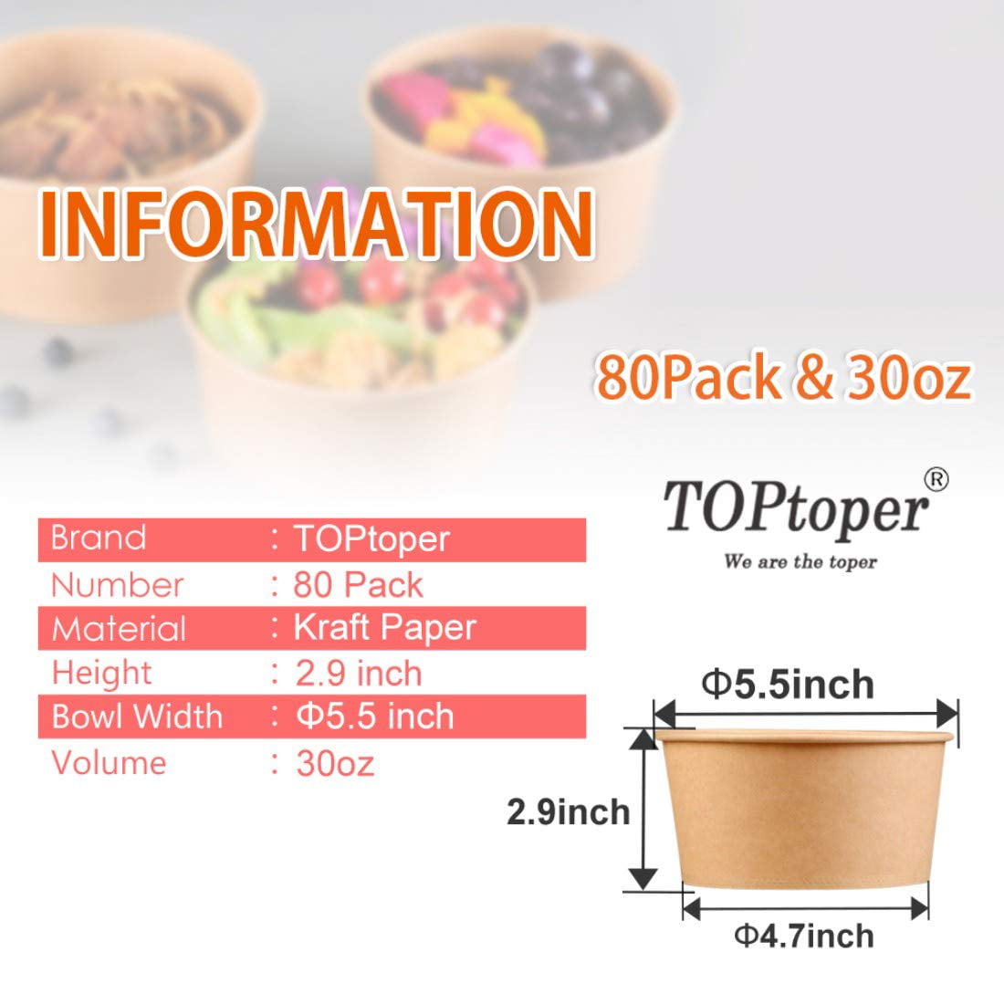 Soup Disposable Soup Serving Bowls Bulk Party Supplies for Hot/Cold Food 32 OZ TOPtoper 50 Pcs 32 Oz Large Paper Bowls with Lids 
