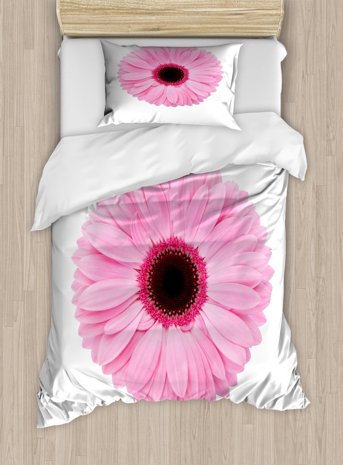 Cute White Pink Daisy Pattern Print Duvet Cover Bedding Set