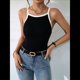thumbnail image 5 of Camisetas Sin Mangas con Cuello Cuadrado para Mujer, Top Corto Acanalado Sin Mangas, Camisetas Básicas con Bloques de Color. Negro S, 5 of 10