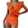 thumbnail image 4 of OSFVNOXV Summer Swimsuits for Women One-Piece Bikini Stretch Quick Drying Flutter Trim Shoulder V-Neck High Waisted Bathing Suits, 4 of 4