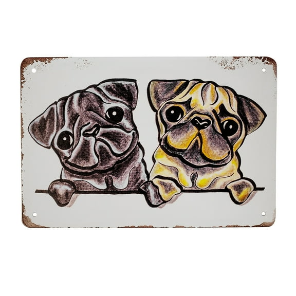 8x12 Cute Pug Dog Puppies Vintage Metal Wall Sign Home Kitchen Decor Animal Pet Lover Gift