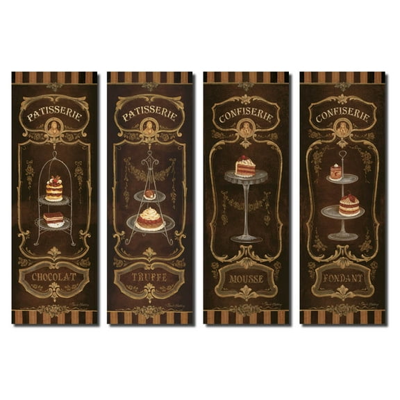 Vintage Brown French Dessert Adult Kitchen Panels; 4- 8" x 20" Unframed Prints