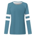 thumbnail image 4 of miqiqism Trendy Striped Printed Tops for Women Casual Pullover Tunic Cotton Blouses Juniors Comfy Long Sleeves Crew Neck Sweatshirts Women's Raglan Clothes,Green,Small, 4 of 5