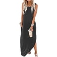 thumbnail image 2 of Vestido casual con estampado de arcoíris para mujer, vestido maxi sin mangas con bolsillo, vestido hawaiano de verano para playa, vestido camisero liso, 2 of 5
