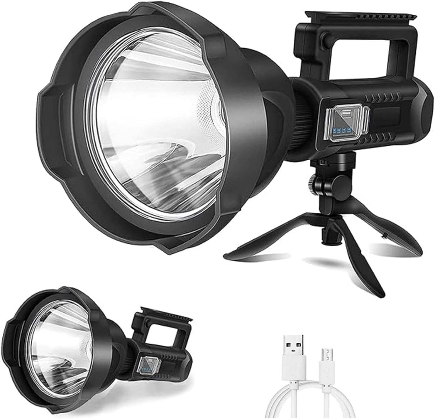 Ms32 Flashlight 200000 Lumens, Super Bright LED Searchlight with Tripod, Handheld Spotlight for Camping, Spotlight, Multifunctional Night Fishing Camping Light, Worlds Brightest Flashlight (Small)