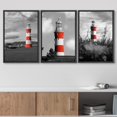 thumbnail image 3 of wall26 3 Panel Framed Canvas Wall Art - Bright Color Lighthouse with Black and White Landscape - Giclee Print Gallery Wrap Modern Home Art Ready to Hang - 16"x24"x3 Black, 3 of 5